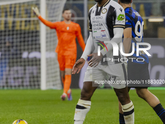 Christian Kabasele plays during the Coppa Italia match between FC Internazionale and Udinese Calcio at Giuseppe Meazza Stadium in Milano, It...