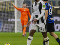 Christian Kabasele plays during the Coppa Italia match between FC Internazionale and Udinese Calcio at Giuseppe Meazza Stadium in Milano, It...