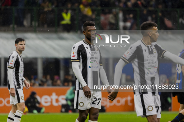 Christian Kabasele plays during the Coppa Italia match between FC Internazionale and Udinese Calcio at Giuseppe Meazza Stadium in Milano, It...