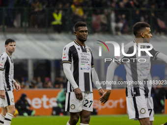 Christian Kabasele plays during the Coppa Italia match between FC Internazionale and Udinese Calcio at Giuseppe Meazza Stadium in Milano, It...