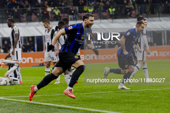 Carlos Augusto celebrates the goal during the Coppa Italia match between FC Internazionale and Udinese Calcio in Milano, Italy, on December...