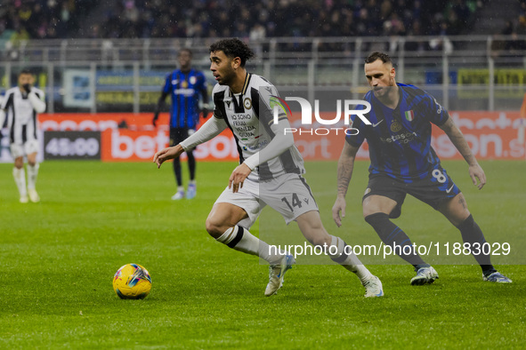 Arthur Atta plays during the Coppa Italia match between FC Internazionale and Udinese Calcio at Giuseppe Meazza Stadium in Milano, Italy, on...