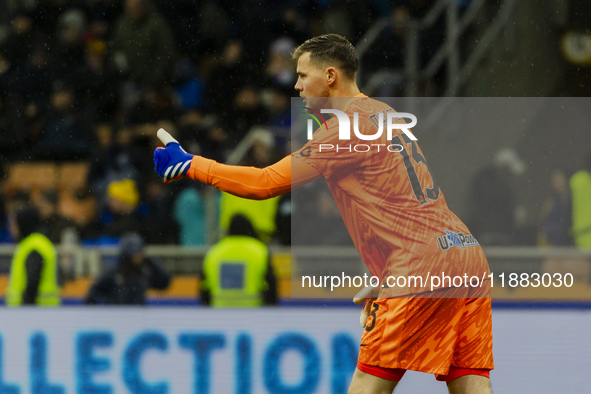 Josep Martinez plays during the Coppa Italia match between FC Internazionale and Udinese Calcio in Milano, Italy, on December 19, 2024, at G...