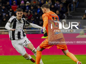 Josep Martinez plays during the Coppa Italia match between FC Internazionale and Udinese Calcio in Milano, Italy, on December 19, 2024, at G...