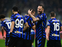 Kristjan Aslani of Inter Milan celebrates after scoring his team's second goal during the Coppa Italia Frecciarossa match between Inter Mila...