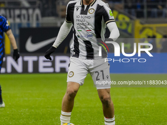 Iker Bravo plays during the Coppa Italia match between FC Internazionale and Udinese Calcio at Giuseppe Meazza Stadium in Milano, Italy, on...