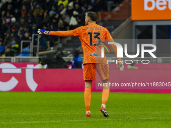 Josep Martinez plays during the Coppa Italia match between FC Internazionale and Udinese Calcio in Milano, Italy, on December 19, 2024, at G...