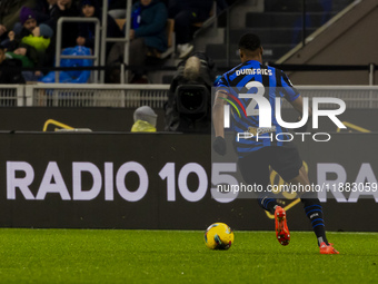 Denzel Dumfries plays during the Coppa Italia match between FC Internazionale and Udinese Calcio in Milano, Italy, on December 19, 2024, at...