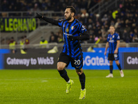 Hakan Calhanoglu plays during the Coppa Italia match between FC Internazionale and Udinese Calcio at Giuseppe Meazza Stadium in Milano, Ital...