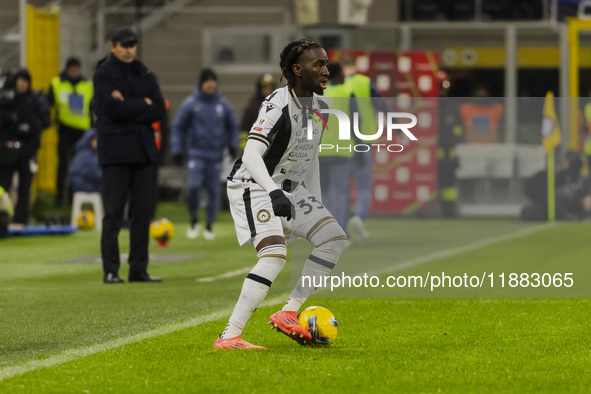 Jordan Zemura plays during the Coppa Italia match between FC Internazionale and Udinese Calcio at Giuseppe Meazza Stadium in Milano, Italy,...