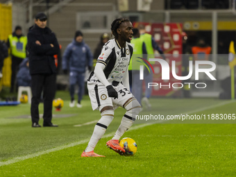 Jordan Zemura plays during the Coppa Italia match between FC Internazionale and Udinese Calcio at Giuseppe Meazza Stadium in Milano, Italy,...