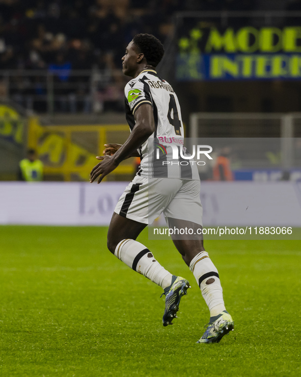 James Abankwah plays during the Coppa Italia match between FC Internazionale and Udinese Calcio at Giuseppe Meazza Stadium in Milano, Italy,...