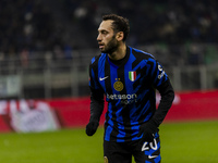 Hakan Calhanoglu plays during the Coppa Italia match between FC Internazionale and Udinese Calcio at Giuseppe Meazza Stadium in Milano, Ital...