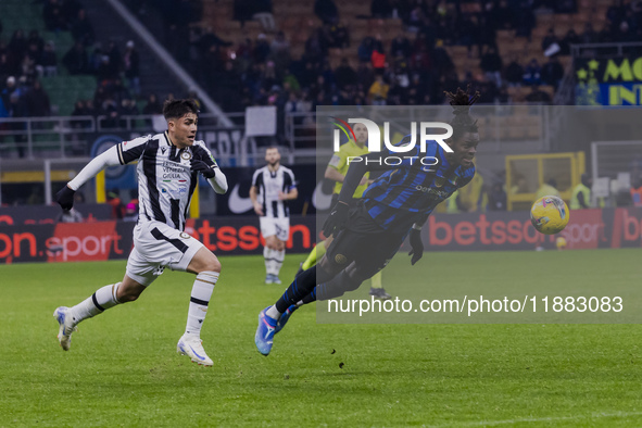 Yann Bisseck plays during the Coppa Italia match between FC Internazionale and Udinese Calcio in Milano, Italy, on December 19, 2024, at Giu...