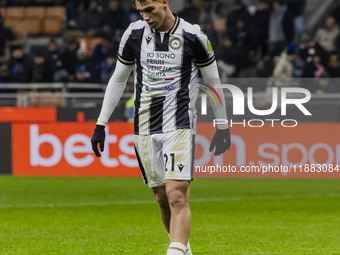 Iker Bravo plays during the Coppa Italia match between FC Internazionale and Udinese Calcio at Giuseppe Meazza Stadium in Milano, Italy, on...