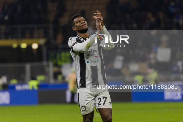 Christian Kabasele plays during the Coppa Italia match between FC Internazionale and Udinese Calcio at Giuseppe Meazza Stadium in Milano, It...