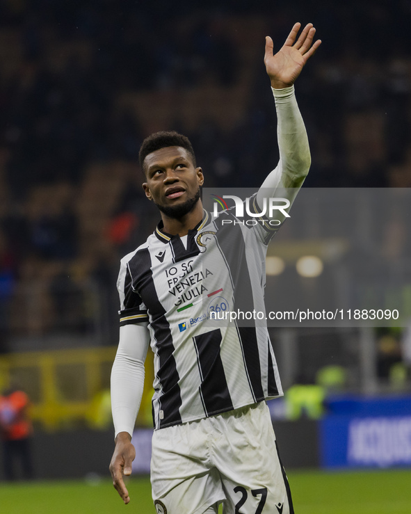 Christian Kabasele plays during the Coppa Italia match between FC Internazionale and Udinese Calcio at Giuseppe Meazza Stadium in Milano, It...