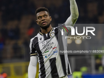 Christian Kabasele plays during the Coppa Italia match between FC Internazionale and Udinese Calcio at Giuseppe Meazza Stadium in Milano, It...