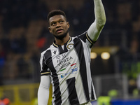 Christian Kabasele plays during the Coppa Italia match between FC Internazionale and Udinese Calcio at Giuseppe Meazza Stadium in Milano, It...