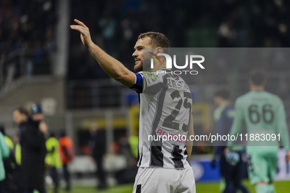 Jesper Karlstrom plays during the Coppa Italia match between FC Internazionale and Udinese Calcio at Giuseppe Meazza Stadium in Milano, Ital...