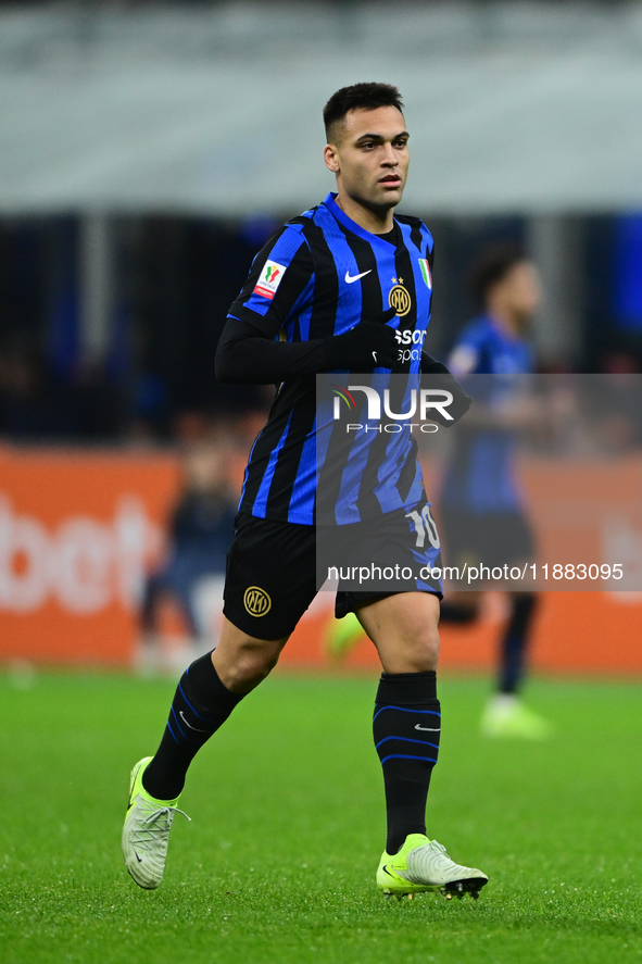 Lautaro Martinez of Inter Milan looks on during the Coppa Italia Frecciarossa match between Inter Milan and Udinese Calcio at Giuseppe Meazz...