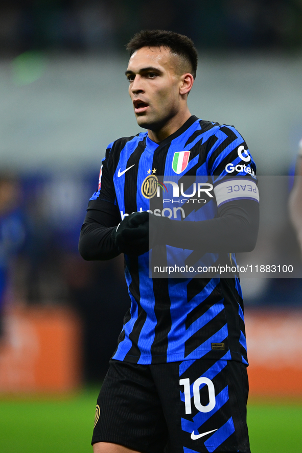 Lautaro Martinez of Inter Milan looks on during the Coppa Italia Frecciarossa match between Inter Milan and Udinese Calcio at Giuseppe Meazz...