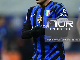 Lautaro Martinez of Inter Milan looks on during the Coppa Italia Frecciarossa match between Inter Milan and Udinese Calcio at Giuseppe Meazz...