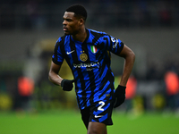 Denzel Dumfries of Inter Milan looks on during the Coppa Italia Frecciarossa match between Inter Milan and Udinese Calcio at Giuseppe Meazza...