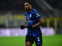 Denzel Dumfries of Inter Milan looks on during the Coppa Italia Frecciarossa match between Inter Milan and Udinese Calcio at Giuseppe Meazza...