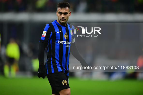 Lautaro Martinez of Inter Milan looks on during the Coppa Italia Frecciarossa match between Inter Milan and Udinese Calcio at Giuseppe Meazz...