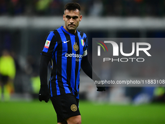 Lautaro Martinez of Inter Milan looks on during the Coppa Italia Frecciarossa match between Inter Milan and Udinese Calcio at Giuseppe Meazz...