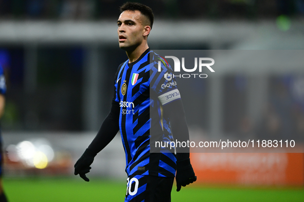 Lautaro Martinez of Inter Milan looks on during the Coppa Italia Frecciarossa match between Inter Milan and Udinese Calcio at Giuseppe Meazz...