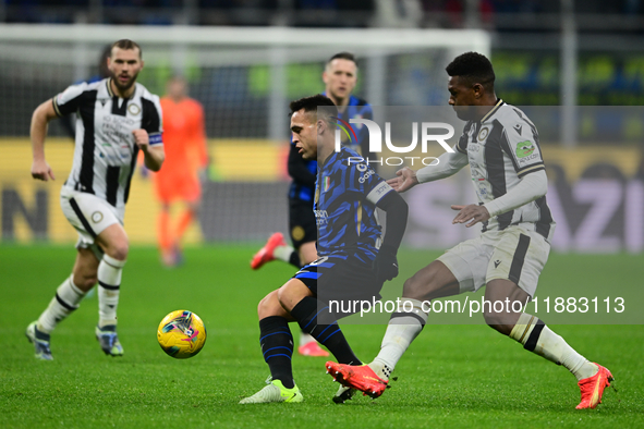 Lautaro Martinez of Inter Milan is in action during the Coppa Italia Frecciarossa match between Inter Milan and Udinese Calcio at Giuseppe M...