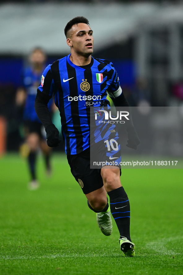 Lautaro Martinez of Inter Milan looks on during the Coppa Italia Frecciarossa match between Inter Milan and Udinese Calcio at Giuseppe Meazz...