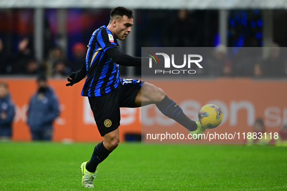 Lautaro Martinez of Inter Milan is in action during the Coppa Italia Frecciarossa match between Inter Milan and Udinese Calcio at Giuseppe M...