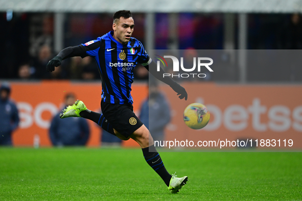 Lautaro Martinez of Inter Milan is in action during the Coppa Italia Frecciarossa match between Inter Milan and Udinese Calcio at Giuseppe M...