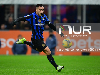 Lautaro Martinez of Inter Milan is in action during the Coppa Italia Frecciarossa match between Inter Milan and Udinese Calcio at Giuseppe M...