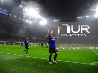 Marko Arnautovic of Inter Milan celebrates after scoring his team's first goal during the Coppa Italia Frecciarossa match between Inter Mila...