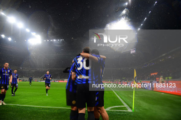 Marko Arnautovic of Inter Milan celebrates after scoring his team's first goal during the Coppa Italia Frecciarossa match between Inter Mila...