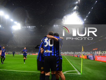 Marko Arnautovic of Inter Milan celebrates after scoring his team's first goal during the Coppa Italia Frecciarossa match between Inter Mila...