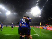 Marko Arnautovic of Inter Milan celebrates after scoring his team's first goal during the Coppa Italia Frecciarossa match between Inter Mila...