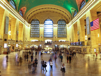 Christmas wreaths hang on the walls of Grand Central Terminal on 42nd Street in New York, N.Y., on December 18, 2024. (