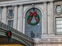 A Christmas wreath hangs outside of Grand Central Terminal on 42nd Street in New York, N.Y., on December 18, 2024. (