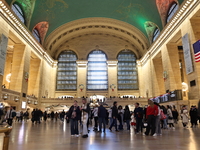 Christmas wreaths hang on the walls of Grand Central Terminal on 42nd Street in New York, N.Y., on December 18, 2024. (