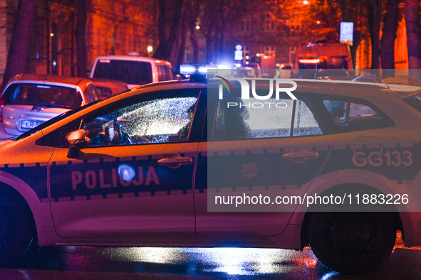 KRAKOW, POLAND - DECEMBER 19:   
Police vehicle blocks Boguslawskiego Street in Krakow’s city center during a security alert at the location...