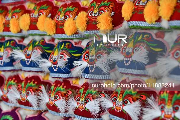 The photo shows tiger-head shoes in Lizhuang village, Zhangxibao town, Yongnian district, Handan city, North China's Hebei province, on Dece...