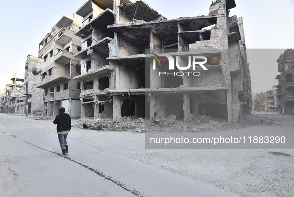 Pictures show the extent of the massive destruction in the Yarmouk camp in Damascus, Syria, on December 19, 2024, caused by the Syrian regim...