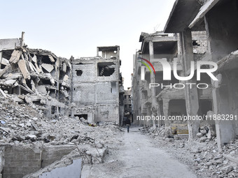 Pictures show the extent of the massive destruction in the Yarmouk camp in Damascus, Syria, on December 19, 2024, caused by the Syrian regim...