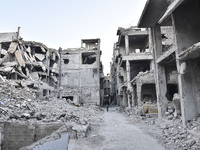 Pictures show the extent of the massive destruction in the Yarmouk camp in Damascus, Syria, on December 19, 2024, caused by the Syrian regim...