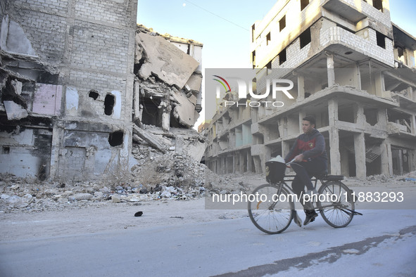 Pictures show the extent of the massive destruction in the Yarmouk camp in Damascus, Syria, on December 19, 2024, caused by the Syrian regim...